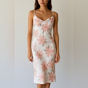 One and Only Collective, Blush Pink Floral Satin Slip Dress, Size XS | 1920